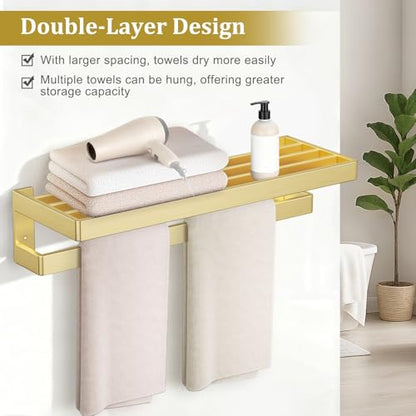 Towel Racks Double Towel Bar,Brushed Gold Towel Holder 23.6-inch Stainless Steel Bathroom Hardware Accessories Set - color: Brushed Gold, size: 23.6inch