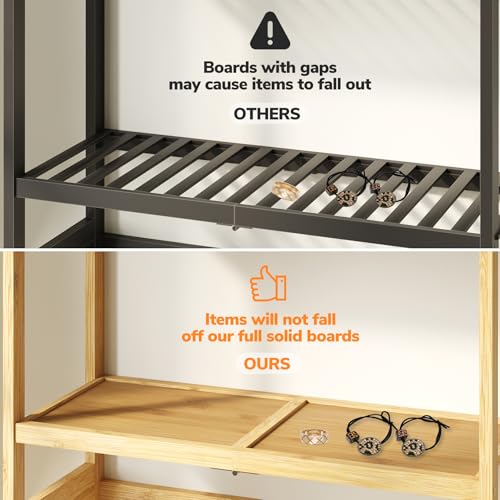 AMBIRD Over The Toilet Storage, 3-Tier Bathroom Organizer Over Toilet with Sturdy Bamboo Solid Shelves, Non-Slip Pads and 3 Hooks, Multifunctional Behind Toilet Shelf Rack, Space Saver (Original)