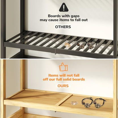 AMBIRD Over The Toilet Storage, 3-Tier Bathroom Organizer Over Toilet with Sturdy Bamboo Solid Shelves, Non-Slip Pads and 3 Hooks, Multifunctional Behind Toilet Shelf Rack, Space Saver (Original)