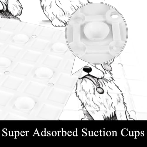 Bathtub Mats for Shower Tub, Doodle Art Animal Dogs Puppy Characters Anti-Slip Bath Mats for Inside Tub, Bathroom Shower Mats with Drain Holes and Suction Cups - color: Multi 04