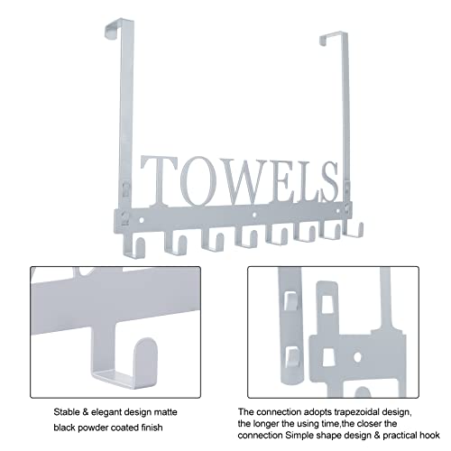 Azmoncy Over The Door Hooks, Heavy Duty Wall Mount Towel Hanger with 8 Hooks for Bedroom, Bathroom, Kitchen Towels, Silver - color: Silver