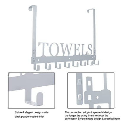 Azmoncy Over The Door Hooks, Heavy Duty Wall Mount Towel Hanger with 8 Hooks for Bedroom, Bathroom, Kitchen Towels, Silver - color: Silver