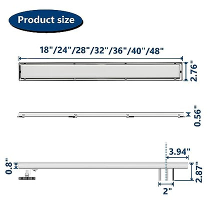 Neodrain 40In Offset Linear Shower Drain w/Tile Insert Grate Cover, Brushed | 304 Stainless Steel Rectangle Side Outlet Shower Floor Drain, Adjustable Leveling Foot, Hair Strainer/Catcher - color: Brushed-tile Insert Cover, size: 40 IN