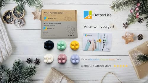 iBetterLife Bathroom Toothbrush Holders Wall Mounted - 4Pcs Silicone Tooth Brush Razor Holder for Shower Mirror Hanging Loofah Towel, Self Adhesive Cute Storage Hook for Kitchen Living Room Office