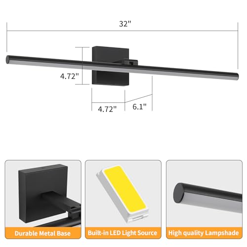 LED Bathroom Vanity Light, Modern Bathroom Light Fixture Over Mirror (Cool White 6000K), Vanity Light Bar with Angle Adjustable, 32 Inch, Black - color: Black-Cool White, size: 32 inch