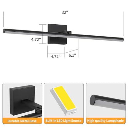 LED Bathroom Vanity Light, Modern Bathroom Light Fixture Over Mirror (Cool White 6000K), Vanity Light Bar with Angle Adjustable, 32 Inch, Black - color: Black-Cool White, size: 32 inch