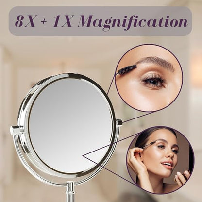 JERDON Lighted Makeup Mirror with 8X Magnification - Chrome - HL8808CL | Two-Sided 1X View, 8.5" Round Frame, 16" Tall, LED Lighting - color: Chrome