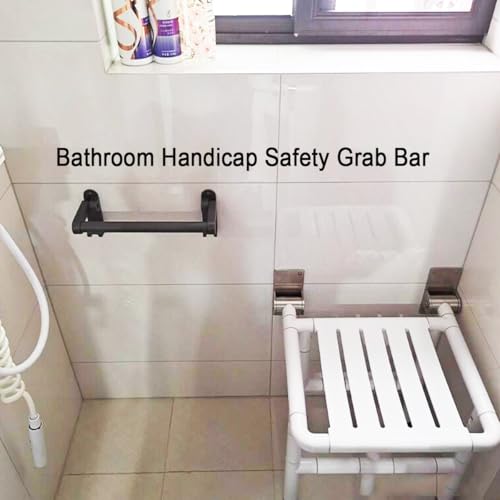 Grab Bars for Shower，Foldable Bathroom Grab Barwith Hooks, Gray11.8-Inch | Built-in towel hook featuring a space-saving 90° folding design that meets both safety and storage needs - color: Gray 30cm with hook
