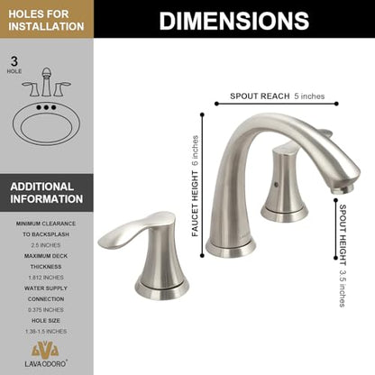 Bathroom Faucet for Sink 3 Hole, Brushed Nickel, BF405-BN | 8 inch Widespread Bathroom Faucet 2 Handle Bathroom Sink Faucet for Vanity with Drain Assembly Supply line, Brushed Nickel - color: Brushed Nickel