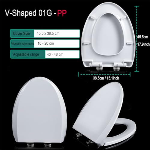 Soft Close Quick Release Toilet Seat - 360° Adjustable Stainless Hinges,V Shape Cover for Easy Cleaning Simple Top Fixing - color: 01g