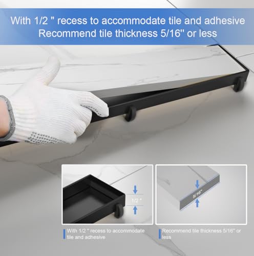 12 Inch Linear Shower Drain-Matte Black, with Tile Insert Grate | AISI 304 Stainless Steel Shower Drain, Rectangle Shower Floor Drain with Leveling Feet, Fits Bathroom & Balcony etc - color: Matte Black, size: 12 Inch