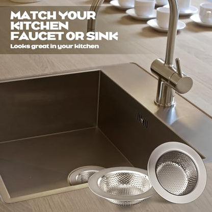 2 Pcs Sink Strainer Stainless Steel Kitchen Sink Drain Strainer Basket Cover Mesh Hair Food Catcher, Large Wide Rim of 4.4 Diameter(Brushed Silver) - color: Brushed Silver