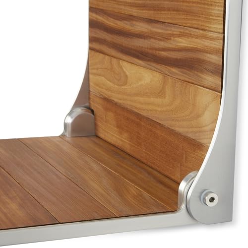 Seachrome Silhouette Natural Teak Wood Wall Mount Folding Shower Seat Bench with Silver Frame - color: Teak Wood Seat With Silver Frame