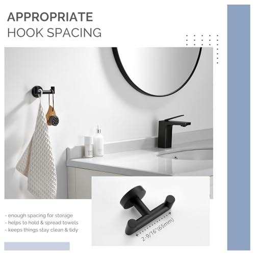 Angle Simple Double Towel Hook, SUS304 Stainless Steel Bathroom Hand Towel Holder, Coat Hook for Wall, Matte Black - color: Matte Black, size: 1 Pack