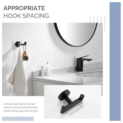 Angle Simple Double Towel Hook, SUS304 Stainless Steel Bathroom Hand Towel Holder, Coat Hook for Wall, Matte Black - color: Matte Black, size: 1 Pack