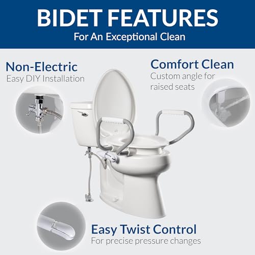 Bemis Assurance 3" Raised Toilet Seat with Handles and Bidet Attachment, Therapist Preferred for Safety, Secure Hinges, Clean Shield Guard, Elongated, White - size: Elongated, style: Raised Seat with Handles & Bidet