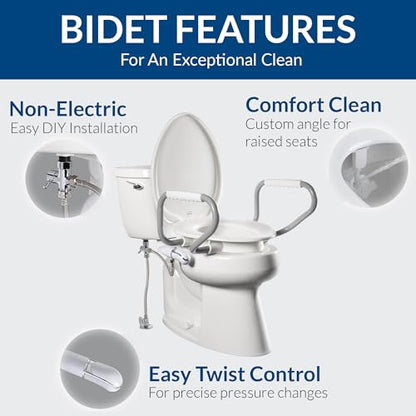 Bemis Assurance 3" Raised Toilet Seat with Handles and Bidet Attachment, Therapist Preferred for Safety, Secure Hinges, Clean Shield Guard, Elongated, White - size: Elongated, style: Raised Seat with Handles & Bidet