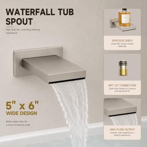 Shower System with Tub Spout, All Metal Bathtub Shower Faucet Set with High Pressure 10 Inch Rain Shower Head and Handheld Shower Head Set, Brushed Nickel (Valve Include) - color: Brushed Nickel
