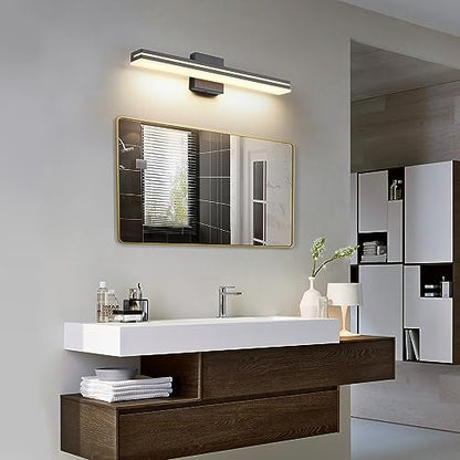 SineRise LED Modern Bathroom Vanity Light Bar (24-Inch, 3000K/4000K/6000K), Matte Black Dimmable Modern Acrylic Bathroom Wall Lighting Fixtures Over Mirror - color: Matte Black, size: 24-Inch