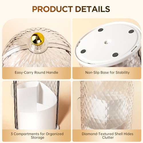 3 Slots Rotating Toothbrush Holders with Lid for Bathroom | Coverd Tooth Brush Holders for Countertop, Concealed Makeup Brush Holder, Toothpaste Holder-White - color: White