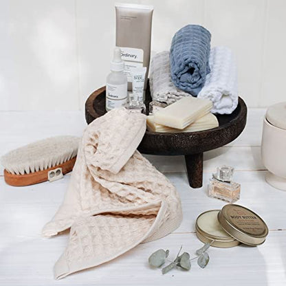 Waffle Washcloths Set, 100% Turkish Cotton (White) - color: White, size: Washcloths Set (4 Pieces)