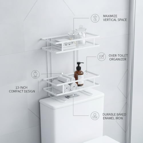 Over Toilet Storage Rack, Iron Bathroom Shelf with Baked Enamel Finish, Wall Mounted Vertical Organizer for Small Bathrooms, 13-Inch Width (1 PC) - color: White