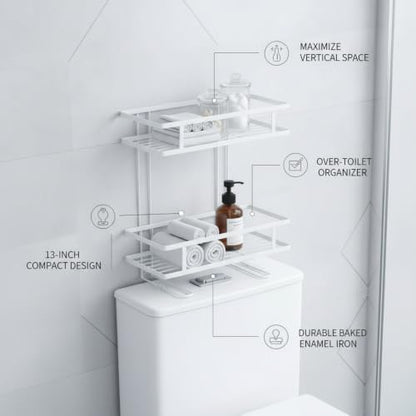 Over Toilet Storage Rack, Iron Bathroom Shelf with Baked Enamel Finish, Wall Mounted Vertical Organizer for Small Bathrooms, 13-Inch Width (1 PC) - color: White