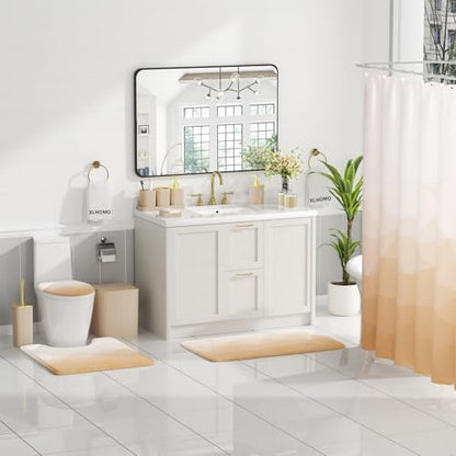 XLHOMO Bathroom Accessory Set - 26PC Bathroom Shower Curtain and Rug Set, Bathroom Accessories Set, Beige Bathroom Set with Trash Can, Toilet Brush, Qtip Holder & Soap Dispenser - style: Beige