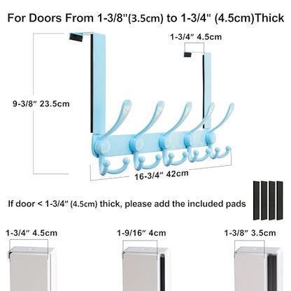 Over Door Hook 2.0 - Upgraded Version - Simple-Assembly, Strong, Heavy-Duty Stainless Steel 5-Tri-Hook Over The Door Hanger Rack, SimpleStrong Series, Blue, Pack of 2 - color: Blue