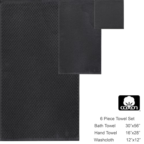 COTTON CRAFT Euro Spa Waffle Weave 6 Piece Towel Set - 100% Cotton - Charcoal - color: Grey, size: 6 Piece Towel Set