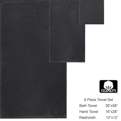 COTTON CRAFT Euro Spa Waffle Weave 6 Piece Towel Set - 100% Cotton - Charcoal - color: Grey, size: 6 Piece Towel Set