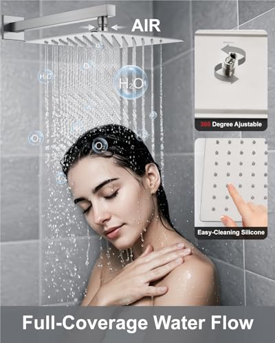 Aolemi Shower System with Rain Head and Handheld,12-Inch,Brushed Nickel | High-Pressure Shower Faucet Set with Dual-Function Handheld,Rough-In Valve,1.8 GPM,Wall-Mount Trim Kit - color: Brushed Nickel, size: 12 Inch