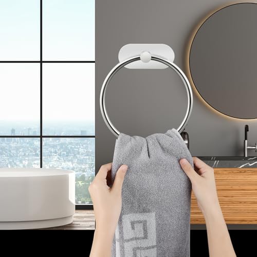 Self Adhesive Towel Ring and Toilet Paper Holder, No Drilling Stainless Steel Bathroom Hardware Set, Sturdy Bathroom Accessories for Home or Kitchen, Wall Mounted (Chrome) - color: Chrome