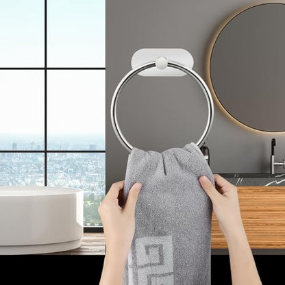 Self Adhesive Towel Ring and Toilet Paper Holder, No Drilling Stainless Steel Bathroom Hardware Set, Sturdy Bathroom Accessories for Home or Kitchen, Wall Mounted (Chrome) - color: Chrome