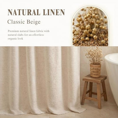 Linen Shower Curtain Beige Boho Cream Natural Cloth 54" W x 72" L | Linen Fabric, Boho Farmhouse, Woven Texture, Natural Cloth, Elegant Drape, Washable, Shower Curtain for Bathroom Bathtub - color: Linen-beige, size: 54"W x 72"L