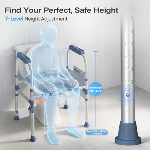 FSA/HSA Padded Toilet Seat Riser for Seniors, Heavy Duty Raised Toilet Seat with Handles Adjustable Standalone Toilet Safety Frame, Elderly Assistance Products for Bariatric, Pregnant, Surgery - color: Dark Blue