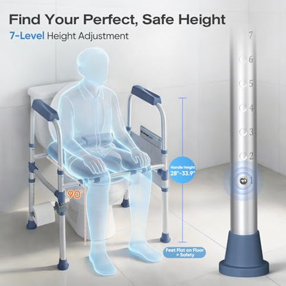 FSA/HSA Padded Toilet Seat Riser for Seniors, Heavy Duty Raised Toilet Seat with Handles Adjustable Standalone Toilet Safety Frame, Elderly Assistance Products for Bariatric, Pregnant, Surgery - color: Dark Blue