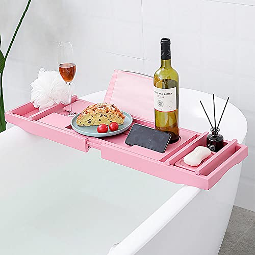 Expandable Hot Tub Tray Designed with Premium Bamboo, with Tablet Holder, Mobile Phone Tray and Wine Glass Slot.