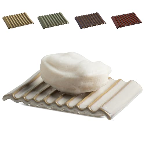 Zoeeker Soap Holder, Ceramic Bar Soap Dishes Soap Saver for Bathroom | Soap Dish for Shower, Bar Soap Holder for Watercolor Brushes, Sink, Kitchen, Countertop, Bath Tub, Keep Soap Bars Dry, White - color: Beige White, size: Wave