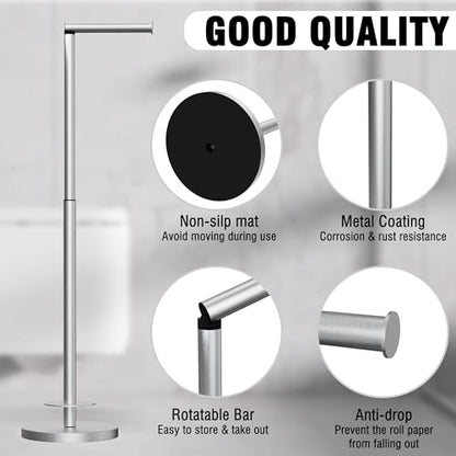 RUACQ Bathroom Toilet Paper Holder Stand with Storage, Brushed Nickel | Free Standing Toilet Roll Holder, Height Adjustable, Holds 6 Reserve Rolls, Weighted Base, 304 Stainless Steel Rustproof - color: Nickel Brushed