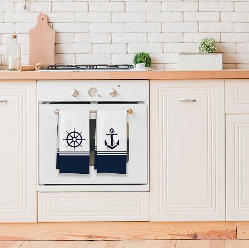 IWXYI Nautical Hand Towels,Beach Kitchen Towel,Beach Nautical Anchor Waffle Weave Kitchen Dish Towels Set,lAnchor Hand Towels Dish Cloths for Bathroom(16×24 Inches Set of 4) - color: Beach 4towel