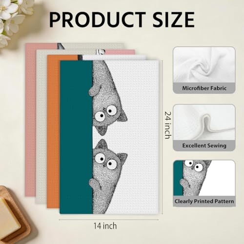 4 Pcs Funny Cat Kitchen Towels, Cute Cats Gifts Soft Absorbent Tea Towel - color: Multi 0139