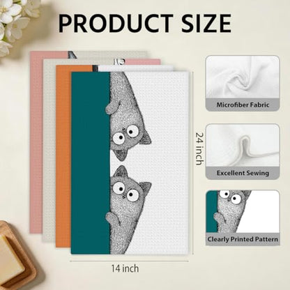 4 Pcs Funny Cat Kitchen Towels, Cute Cats Gifts Soft Absorbent Tea Towel - color: Multi 0139