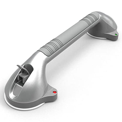 17-inch Suction Shower Grab Bar with Indicators, Tool-Free Installation, Steady Handle for Balance Assist for Bathtub,Bathroom,Toilet, Dual Tone Silver/Grey - size: 17in, Pack of 1
