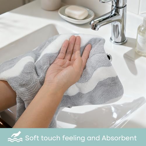 Microfiber Bathroom Hand Towels, 16 x 31 Inch, 3Pack Grey Ripples | Ultra Soft, Makeup Remover Cloth, Face Cleansing Towel - color: Lgreyx3