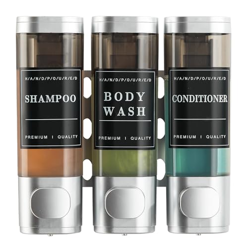 Shampoo and Conditioner Dispenser, Shower Soap Dispenser Wall Mounted, Shampoo Dispenser for Shower Wall No Drill, Bathroom Body Wash Dispenser 3 * 350ml Silver 3 Chamber - color: Silver 3-1