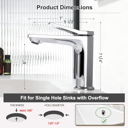 Rbrohant Single Hole Bathroom Faucet, Polished Chrome Single Handle Bathroom Sink Faucets for 1 Hole,Bathroom Vanity Faucet with Pop up Drain, Deck Mount, R2001-PC - color: Polished Chrome, style: No Escutcheon