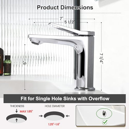 Rbrohant Single Hole Bathroom Faucet, Polished Chrome Single Handle Bathroom Sink Faucets for 1 Hole,Bathroom Vanity Faucet with Pop up Drain, Deck Mount, R2001-PC - color: Polished Chrome, style: No Escutcheon
