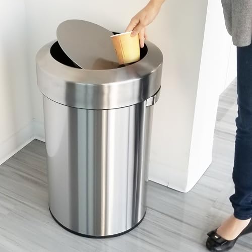iTouchless Titan 17 Gallon Swing Open Trash Can, Stainless Steel Self-Balance Flip Top Lid Commercial Grade 64 Liter Garbage Can is Perfect for Business, Restaurant, Office and Kitchen - color: Silver, 17 Gal Swing Open