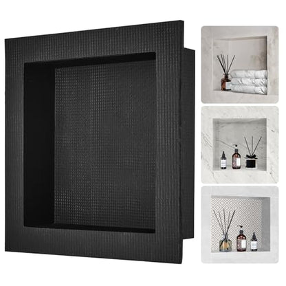 VEVOR Shower Niche,16-Inch Width x 16-Inch Height x 3.5-Inch Depth Single Shelf Organizer,Wall-Inserted Niche Recessed Sealed Protection Modern Soap Storage for Shower Bathroom,Black - size: 16x16''